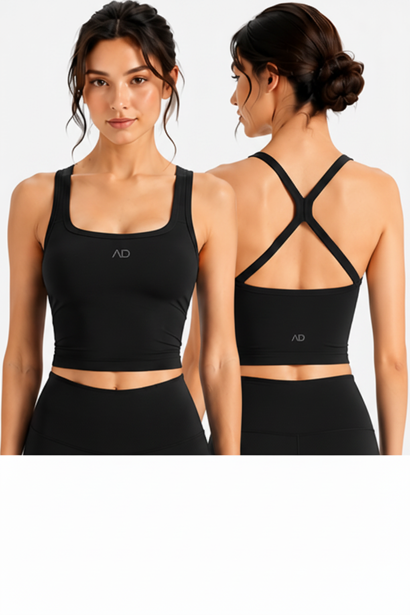 Top Deportivo Negro AD - Vista frontal y trasera