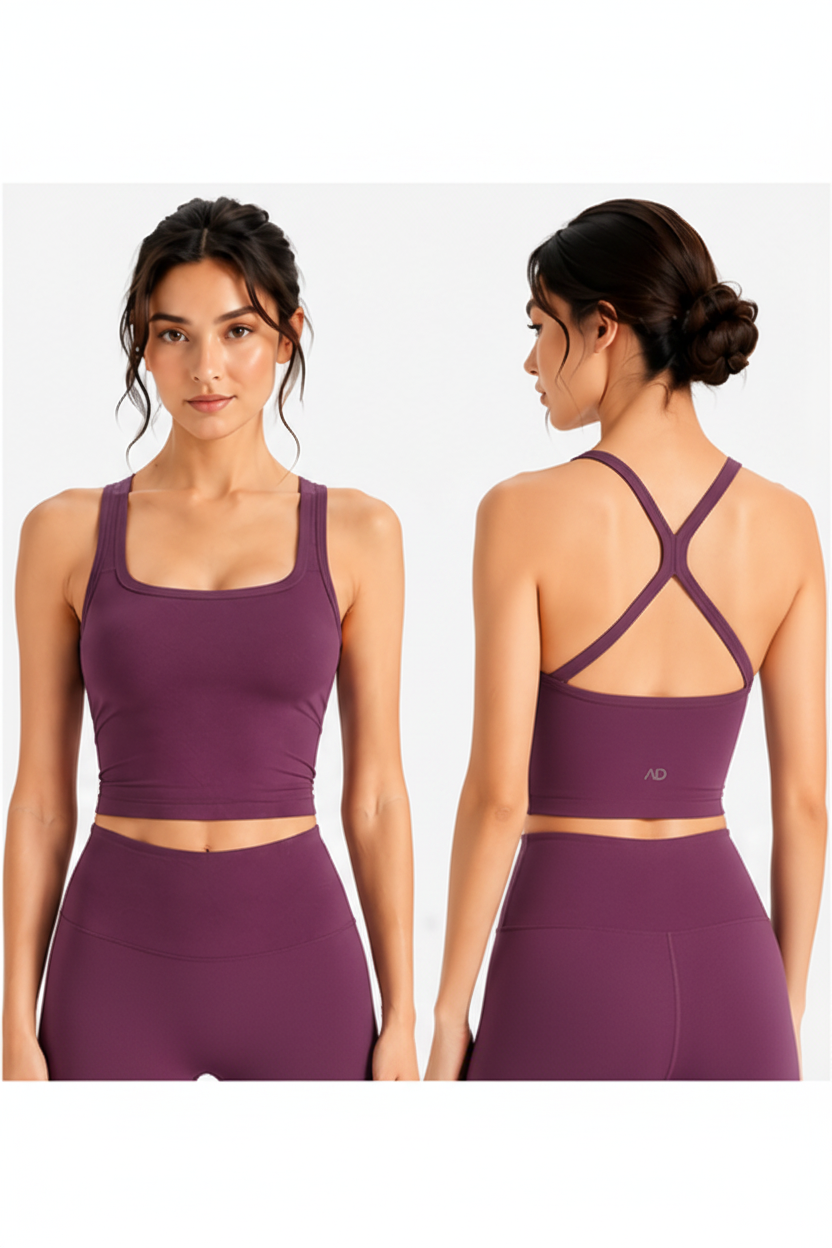 Top Deportivo Morado AD - Vista frontal y trasera